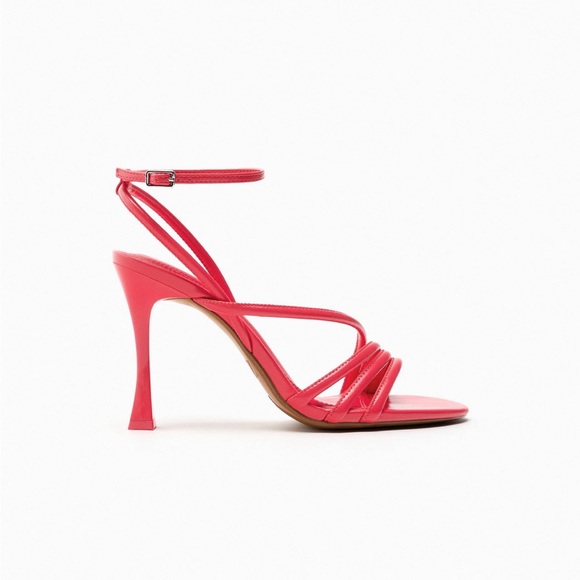 Zara HIGH HEELED STRAP SANDALS. Hot Pink. Size 6.5. New with Tags. - Picture 6 of 10